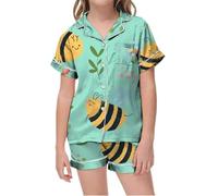 Ensembles de Pyjama Fille Pyjama Court imprimé col V pour Enfants,vêtements de Nuit Confortables pour garçons et Filles,Un Usage Quotidien et Domestique,Ceinture élastique Douce(Green,2-3 Ans)