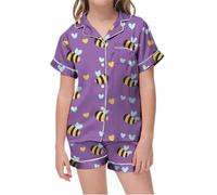 Ensembles de Pyjama Fille Pyjama Court imprimé col V pour Enfants,vêtements de Nuit Confortables pour garçons et Filles,vêtements détente Doux Le Quotidien(Purple,12-13 Ans)
