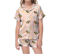 Ensembles de Pyjama Fille Pyjama Court imprimé col V pour Enfants,vêtements de Nuit Confortables pour garçons et Filles,vêtements détente Doux Le Quotidien(Beige,6-7 Ans)