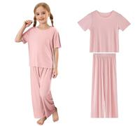 Ensembles de Pyjama Fille Tenue d'été pour Filles,Ensemble Pantalon Long,Doux et côtelé,col Rond,Manches Courtes,vêtements d'intérieur décontractés et Confortables pour Tout-Petits (8-9 Ans)