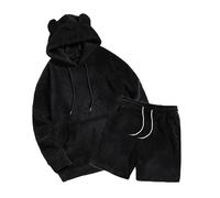 Ensembles De Pyjama Homme Ensemble De Haut Et De Bas D'Entraînement Combinaison Sweat À Capuche Et Short Doublé Polaire Pour Homme Automne Hiver Convient Pour Un Usage Quotidien