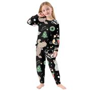 Ensembles De Pyjama NoëL Fille 2-10 Ans Quatre Saisons Ensemble Enfant Fille Mignon La Mode ImpriméS Dessins AniméS Costume Pantalon à Manches Longues DéContracté Ample (Black, 9-10 Ans)