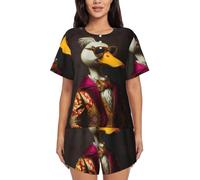 Ensembles de pyjama pour femme - Pyjama à manches courtes en canard de style noble pour femme, ensemble de vêtements de nuit d'été, Noir/blanc, XL