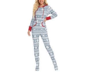 Ensembles De Pyjama Pour Femmes plus Âgées Femmes polaire pieds couverts à capuche une pièce pyjamas ensembles doux chaud vêtements nuit pyjamas combinaison confortable pantalon Très Petite (Grey, XL)