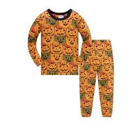 Ensembles de Pyjamas pour Enfants d'halloween,Halloweenl 2 Pièces Vêtements Nuit Pyjama Fille et Ado Simple Haut Top Pantalon Tenues Détente Motif Citrouille 1-12 Ans