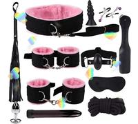 Ensembles De Remise En Forme 12pcs Avec RéGlable, Combinaison De Masque D'œIl De Sommeil + Corde De Nylon, Cadeaux De Couple-Accessoires D'éTirement-D-3 (Rose)
