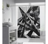 Ensembles de rideaux de douche noirs avec crochets 90Bx180Lcm Lignes géométriques abstraites Rideaux de douche de salle de bain Accessoires de décor de baignoire Minimaliste pour hôtel spa de luxe