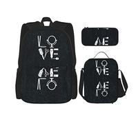 Ensembles de sac à dos 3 pièces cartable étudiants adolescents (coiffeur coiffeur amour barbier outil) livre sac + sac à déjeuner + trousse à crayons mignon sac à dos collège travail gym randonnée p