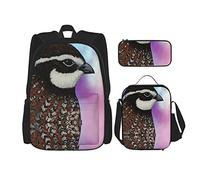 Ensembles de sac à dos d'école 3 pièces étudiants adolescents (oiseau de colin de Virginie) sac de livre + sac à déjeuner + trousse à crayons mignon sac à dos collège travail gymnase randonnée pêche