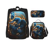 Ensembles de sac à dos scolaire 3 pièces Teens Studentss (créature mythique kitsune renard) Cartable + Sac à lunch + Trousse à crayons Mignon Sackpack College Work Gym Randonnée Pêche Sac d'ordinate