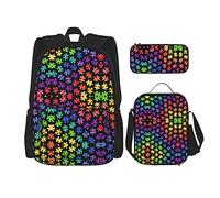 Ensembles de sac à dos scolaire 3 pièces Teens Studentss (Sensibilisation à l'autisme coloré) Cartable + Sac à lunch + Trousse à crayons Mignon Sackpack College Work Gym Randonnée Pêche Sac d'ordina