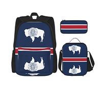 Ensembles de sacs à dos 3 pièces cartable étudiants adolescents (drapeau de l'état du Wyoming) sac de livre + sac à déjeuner + trousse à crayons mignon sac à dos collège travail gym randonnée pêche