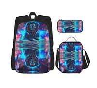Ensembles de sacs à dos 3 pièces Cartable Garçons Adolescents (Galaxy Lion King Star Space) Cartable + Sac à déjeuner + Trousse à crayons Mignon Sackpack College Work Gym Randonnée Pêche Carry On Ba