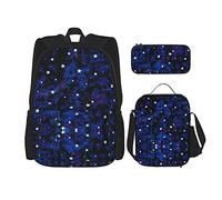 Ensembles de sacs à dos 3 pièces Cartable Garçons Adolescents (Galaxy Stars Magic Glow In The Dark) Cartable + Sac à déjeuner + Trousse à crayons Mignon Sackpack College Work Gym Randonnée Pêche Sac