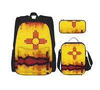 Ensembles de sacs à dos 3 pièces Cartable Teens Studentss (New Mexico Flag Grunge) Book Bag + Lunch Bag + Pencil Case Cute Rucksack College Work Gym Randonnée Pêche Sac d'ordinateur