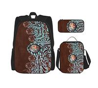 Ensembles de sacs à dos 3 pièces cartable Teens Studentss (Primitive Cowboy Western Country Brown Star Rustic) Book Bag + Lunch Bag + Trousse à crayons Cute College Work Gym Randonnée Pêche Carry On