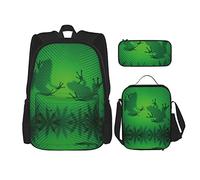 Ensembles de sacs à dos 3 pièces sac d'école adolescents étudiants (ombre de grenouille sur la feuille de bananier) sac de livre + sac à déjeuner + trousse à crayons mignon sac à dos collège travail