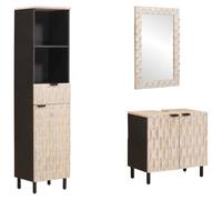 Ensembles de Salle de Bain 3 pcs Finition Lavage Blanc en Bois de manguier Massif, Meuble sous lavabo avec tiroir, Miroir 70x50 cm, Meuble de Rangement modulable pour Salle de Bain Moderne