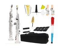 Ensembles De Saxophones Saxophone Soprano En Si Bémol À Tube Droit Laiton Plaqué Argent Avec Étui Anches Gants Et Accessoires(Silver)
