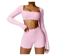 Ensembles De Sport Pour Femmes 1 Set Yoga Suit Sports Set Women Quick-Drying Gym Set Women Tracksuit Running Workout Long Sleeve Sports Shirt Yoga Clothing Pour Le Yoga Et L'EntraîNement(Pink,S)