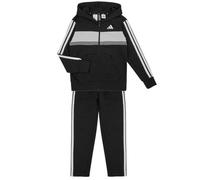 adidas Unisex Kinder SEASONAL ESSENTIALS TIBERIO 3 STRIPES FLEECE TRACKSUIT, black/white/grey two, 15-16 Years