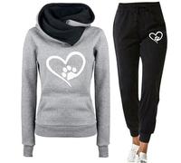 Ensembles de Sweatsuits Femme Dog Mom 2 Pièces Paw de Chien Cœur d'amour Imprimé 3D Sweat à Capuche et Set de Jogging Survetement Tenues d'automne