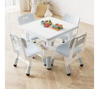 Ensembles de Tables et chaises ，Table et Chaise Réglable en Hauteur pour Les 3 à 8 Ans pour la Maison, Dessin Enfant Facile à Nettoyer,Gris (5 Pièces)