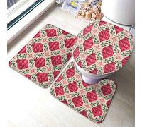 Ensembles de Tapis et salleWestern Paisley 3 pièces Motif Bandana sans Couture avec Ornements Rouges et Blancs Bain Contour en Forme de U Douche Couvercle de couv