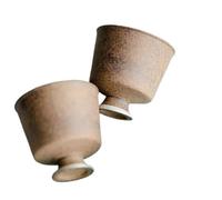 Ensembles De Tasses A Thé 2 Pièce Petit Pied Haut Maître Tasse Bol Dégustation Thé Rétro Vieille Roche Argile À Pur La Main Traçage Argent En Céramique Service A Thé De l'après-Midi