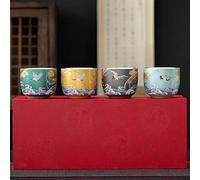 Ensembles De Tasses A Thé Ensemble Tasses Thé Céramique Argent Doré Couleur Émail Service Kung Fu Vintage Chinois Boîte Cadeau 4 Pièces(120ml)