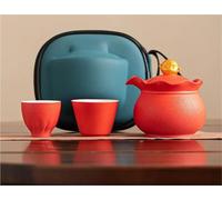 Ensembles De Tasses A Thé Machine À Thé Portable En Cuir, 1 Pot, 3 Tasses, Sac Main De Voyage Plein Air, Cadeau Créatif, Porcelaine Rouge, Kit Rétro Service A Thé De l'après-Midi(Type-F)