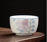 Ensembles De Tasses A Thé Tasse Chinoise Pu'er Master Cup À Thé En Céramique Peinte La Main Fleurs Relief Tridimensionnel Bol Home Tea Set Service A Thé De l'après-Midi(B - 6.8x4cm 70ml)