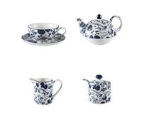 Ensembles De Tasses A Thé Théière En Céramique Pour 1 Personne, Tasse, Pichet Lait, Sucrier, Bar Domicile, Service Boissons, Café, À Thé Porcelaine Bleue Et Blanche