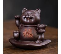 Ensembles De Tasses A Thé Yixing Chinois Fait À La Main En Argile Violette Statue Créative Chat Porte-bonheur Sculpture D'animaux Thé Figurine Artisanat Service Service A Thé De l'après-Midi(B)