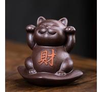 Ensembles De Tasses A Thé Yixing Chinois Fait À La Main En Argile Violette Statue Créative Chat Porte-bonheur Sculpture D'animaux Thé Figurine Artisanat Service Service A Thé De l'après-Midi(A)