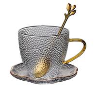 Ensembles de tasses et soucoupes Thé/Café Guillaire Élégant Coupe et Saucer Set Tasse à café en verre avec tasse de thé de plateau (150 ml-5zz) ESPRESSO CUP ESPRESSO CAPPUCCINO FLEUR Tea Set 2 Ensem