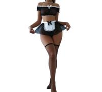 Ensembles De Uniformes Femme Dentelle Bord Fleuri Vêtements Sexy Pendre Le Cou Gousset De Poitrine Sex Mode Lingerie Érotique D-Black with Socks XL
