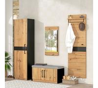 Ensembles de vestiaires Merax Ensemble de vestiaires 4 pièces, ensemble de vestiaires d'entrée en chêne sauvage, vestiaire compact Meubles de vestiaires avec miroir pour votre entrée