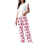 Ensembles de vêtements de détente pour femmes grande taille - Ensemble de pyjama à manches longues en coton pour femme - Ensemble pyjama d'été pour femme, short et t-shirt, vêtements de nuit d'été