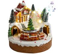 Ensembles de Village de Noël, Maisons Village Noël avec Maison éclairée par Musique avec Train Rotatif et Arbre pour décoration intérieure Table, Maisons