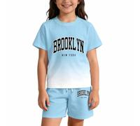 Ensembles d'été Deux pièces imprimé Lettres dégradé pour Enfants garçons et Filles, Tenues décontractées en Coton Doux Respirant, parfaites pour Les Jeux Quotidiens et Les Sorties Estivales, Tailles