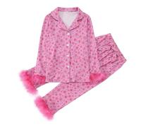 Ensembles d'hiver pour Enfants Ensemble de Pyjamas de Noël Mignons pour Filles,Chemise à Manches Longues imprimée et Pantalon,Deux Ensembles(Red,8T（120）)