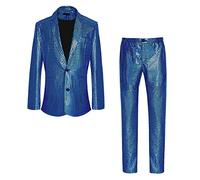 Ensembles Disco pour Hommes en Paillettes Métalliques - Costumes Disco des Années 70 - Veste en Paillettes - Costume de Loisirs comprenant une veste brillante et un pantalon - Veste de Transition