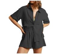 Ensembles élégants pour femme d'été deux pièces ensemble décontracté tendance 2 pièces chemise de couleur unie avec rabats et short ajusté pour un look élégant F407D