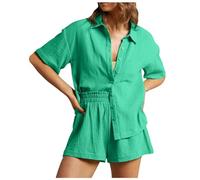 Ensembles élégants pour femme d'été deux pièces ensemble décontracté tendance 2 pièces chemise de couleur unie avec rabats et short ajusté pour un look élégant F407D