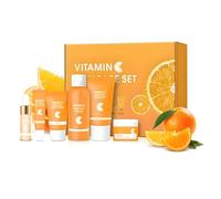 Ensembles et kits de soins de la peau, ensemble cadeau de soins de la peau à la vitamine C pour adolescentes avec nettoyant, tonique, sérum, crème solaire, crème pour le visage et les yeux (6 pièces)