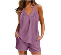 Ensembles Femmes Sportifs Casual grande taille Large Tops Et Shorts D'été Coordonné Élégant Combinaisons De Gymnastique Respirant Confortable À La Maison Jogging Plage Gym Set Deux Pièces, aubergine