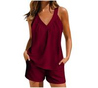 Ensembles Femmes Sportifs Casual grande taille Large Tops Et Shorts D'été Coordonné Élégant Combinaisons De Gymnastique Respirant Confortable À La Maison Jogging Plage Gym Set Deux Pièces, Rd1, S
