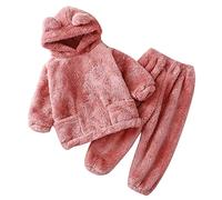 Ensembles Fille 1-5 Ans Polaire Chaud Hiver Sweat a Capuche Fille Mignon Ours Oreille Pull Garcon Epaisse Avec Poches Sweatshirt + Pantalons Automne Habits Tenue Survetement (Pink, 18-24 Months)