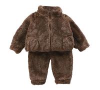 Ensembles Fille 1-5 Ans Polaire Chaud Hiver Sweat a Capuche Fille Mignon Ours Oreille Pull Garcon Epaisse Avec Poches Sweatshirt + Pantalons Automne Habits Tenue Survetement (Brown #2, 2-3 Years)